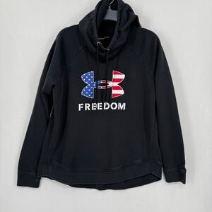 Under Armour Freedom Hoodie Womens Large Black American Flag Logo 1370880 001